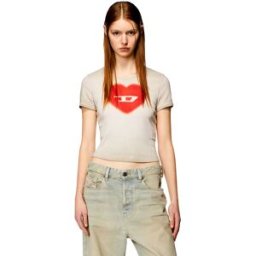Diesel - T-shirt côtelé avec caur D effet aquarelle - T-Shirts - Femme - Beige XS