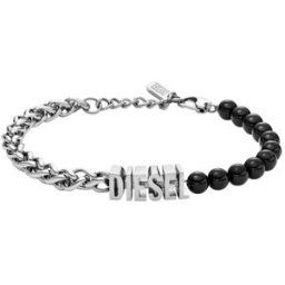 Diesel - Bracelet chaîne en perles d'agate noire - Bracelets - Mixte - Gris argenté UNI