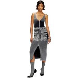 Diesel - Robe midi en maille avec poches cargo en denim - Robes - Femme - Gris S