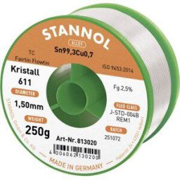 Stannol Kristall 611 Fairtin Étain à souder sans plomb sans plomb Sn99,3Cu0,7 REM1 250 g 1.5 mm