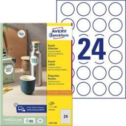 Avery Zweckform L3415-100 Etiquette universelles Ø 40 mm papier blanc 2400 pc(s) fixation permanente imprimante à jet dencre, imprimante laser, imprimante
