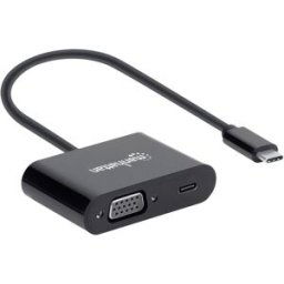 Manhattan USB 2.0 Adaptateur [1x USB-C® mâle - 1x USB-C® femelle (Power Delivery), VGA femelle] 153430 20 cm connecteur utilisable des deux cotés, avec port de