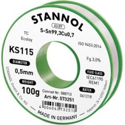Étain à souder sans plomb Stannol KS115 3,0 % 0,5 mm 100 g