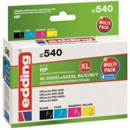 Edding Encre remplace HP 934XL, 935XL, X4E14AE, C2P23AE, C2P24AE, C2P25AE, C2P26AE compatible pack bundle noir, cyan, magenta, jaune EDD-540 18-540