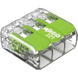 WAGO 221-423 221 Borne de raccordement flexible: 0.14-4 mm² rigide: 0.2-4 mm² Nombre de pôles: 3 50 pc(s) transparent, vert