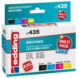 Edding Encre remplace Brother LC-1100BK, LC-1100C, LC-1100M, LC-1100Y compatible pack bundle noir, cyan, magenta, jaune EDD-435 18-435