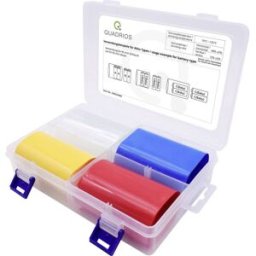 Quadrios 1905CA058 Gaine thermorétractable pour batteries sans colle transparent, bleu, jaune, rouge 54 mm 28 mm Taux de retreint:2:1 4 parties