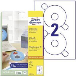 Avery Zweckform L6015-25 Etiquette pour CD Ø 117 mm papier blanc 50 pc(s) fixation permanente imprimante à jet dencre, imprimante laser, imprimante laser