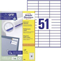 Avery Zweckform 3420 Etiquette universelles 70 x 16.9 mm papier blanc 5100 pc(s) fixation permanente imprimante à jet dencre, imprimante laser, imprimante