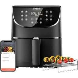 Cosori CS158-AF-RXB Friteuse à air chaud 5.5 l 1700 W commandable par application, revêtement anti-adhésif, avec écran, sans BPA, protection contre la