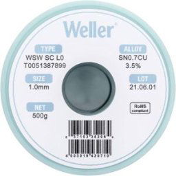Étain à souder sans plomb Sn0,7Cu 1 mm Weller WSW SC L0 bobine 500 g