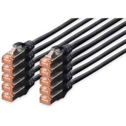 Digitus DK-1644-020-BL-10 RJ45 Câble réseau, câble patch CAT 6 S/FTP 2.00 m noir feuille de blindage, blindage total, blindé, sans halogène, simplex, blindage
