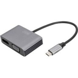Digitus DA-70827 DisplayPort / RVB / USB-C® Adaptateur [1x USB-C® - 2x DisplayPort femelle, VGA femelle] noir blindé, rond 0.2 m