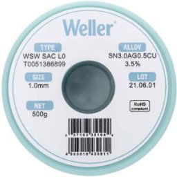 Étain à souder sans plomb Sn3,0Ag0,5Cu 1 mm Weller WSW SAC L0 bobine 500 g