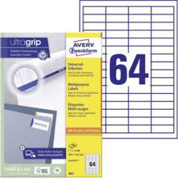 Avery Zweckform 3667 Etiquette universelles 48.5 x 16.9 mm papier blanc 6400 pc(s) fixation permanente imprimante à jet dencre, imprimante laser, imprimante