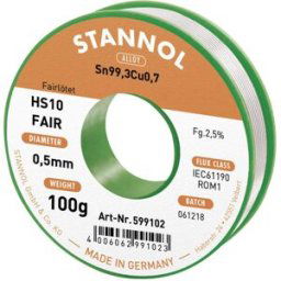 Étain à souder Stannol HS10-Fair Sn99,3Cu0,7 bobine 100 g 0.5 mm