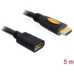 Rallonge Delock HDMI Fiche mâle HDMI-A, Prise femelle HDMI-A 5.00 m noir 83082 4K UHD, contacts dorés Câble HDMI