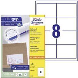 Avery Zweckform 3660 Etiquette universelles 97 x 67.7 mm papier blanc 800 pc(s) fixation permanente imprimante à jet dencre, imprimante laser, imprimante laser
