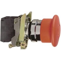 Schneider Electric XB4BT845 Bouton champignon collerette métal, avec arrêt durgence, rond, réinitialisable 120 V/AC 6 A 1 NF (R), 1 NO (T) IP66, IP67, IP69,