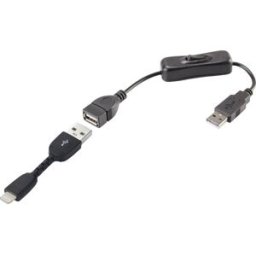 Renkforce Câble USB USB 2.0 USB-A mâle, Connecteur Lightning 0.30 m noir avec interrupteur On/Off, contacts dorés RF-3346622