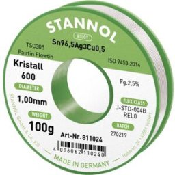 Stannol Kristall 600 Fairtin Étain à souder sans plomb sans plomb Sn96,5Ag3Cu0,5 REL0 100 g 1 mm