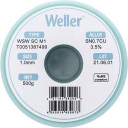 Étain à souder sans plomb Sn0,7Cu 1 mm Weller WSW SC M1 bobine 500 g
