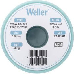 Étain à souder sans plomb Sn0,7Cu 0.5 mm Weller WSW SC M1 bobine 500 g