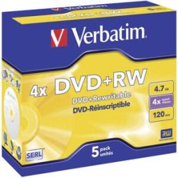 DVD+RW vierge Verbatim 43229 5 pc(s) 4.7 GB 120 min réinscriptible, surface gris métallisé mate