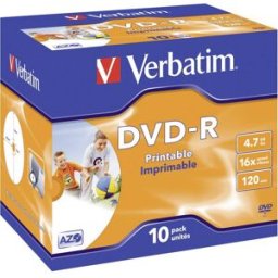 DVD-R vierge Verbatim 16XDVD-R PRINTABLE 10ER PACK JC 10 pc(s) 4.7 GB 120 min imprimable