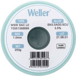 Étain à souder sans plomb Sn3,0Ag0,5Cu 1 mm Weller WSW SAC L0 bobine 250 g