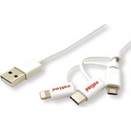 ROLINE Câble de charge et synchronisation 8 Pin/USB MicroB / Type C pour Apple et Android, blanc, 1 m