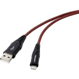 TOOLCRAFT Câble USB USB 2.0 USB-A mâle, Connecteur Lightning 1.00 m noir-rouge blindage par tresse extrêmement robuste TO-6899490