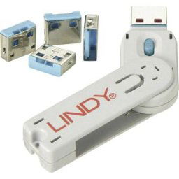 LINDY Verrouillage de port USB USB-Lock + Key jeu de 4 bleu avec 1 clé 40452