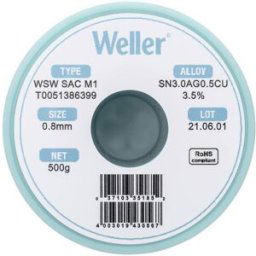 Étain à souder sans plomb Sn3,0Ag0,5Cu 0.8 mm Weller WSW SAC M1 bobine 500 g