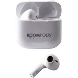 Boompods Bassline Compact Écouteurs intra-auriculaires Bluetooth blanc micro-casque, sonnerie personnalisable, volume réglable, résistant à la sueur, commande