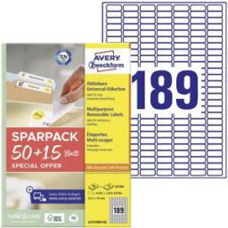 Avery Zweckform L4731REV-65 Etiquette universelles 25.4 x 10 mm papier blanc 65 feuille(s) décollable imprimante à jet dencre, imprimante laser, imprimante