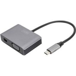 Digitus DA-70825 Mini-Display / USB-C® / VGA Adaptateur [1x USB-C® - 2x Mini port Display femelle, VGA femelle] noir blindé, rond 0.2 m