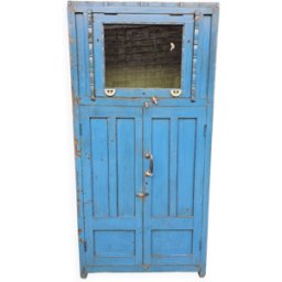 Ancien meuble radio Art déco en teck birman bleu 79x40x160