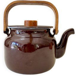 ART Théière scandinave en tôle émaillée marron et bois marron 18x13x17