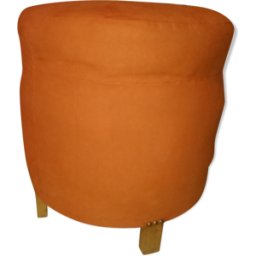 Pouf art déco en tissu suédine coloris orange pieds en bois orange 42x42x44