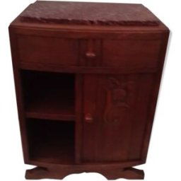 Table de chevet art déco dessus en marbre porte à droite H 68 cm bois 44x35x68