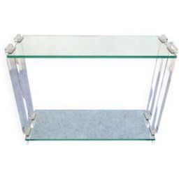 Console design Marais International en verre et plexiglas, vers 1980 transparent 107x37x82