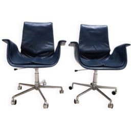 Lot de 2 chaises de bureau en cuir Kill International 6727 par Fabricius & Kastholm bleu 70x62x90