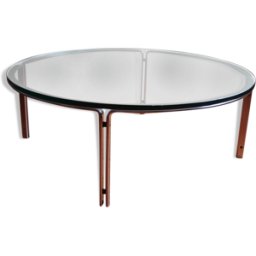 Table basse vintage par Horst Brüning pour Kill International, acier et verre chromés, années 1960 transparent 110x110x40