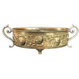Jardinière de table en laiton repoussé à motif floral fin du XIXème siècle jaune 34x12x10