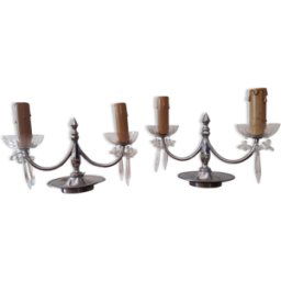 Paire de lampes de table anciennes à pampilles argent 25x11x18