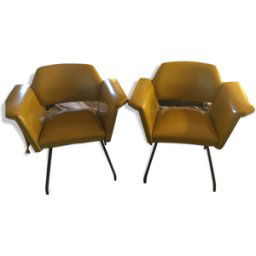 Fauteuils modèle prisme par Joseph André Motte jaune 70x50x75