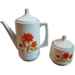 ART Cafetière et pot à sucre, porcelaine l'hirondelle de 1980 multicolore 18x18x23