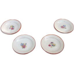 Suite de 4 assiettes anciennes de dinette Porcelaine décor foral multicolore 0x0x0
