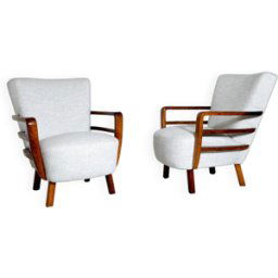 Paire de fauteuils art déco, noyer, hongrie - nouvelle garniture gris 74x72x89